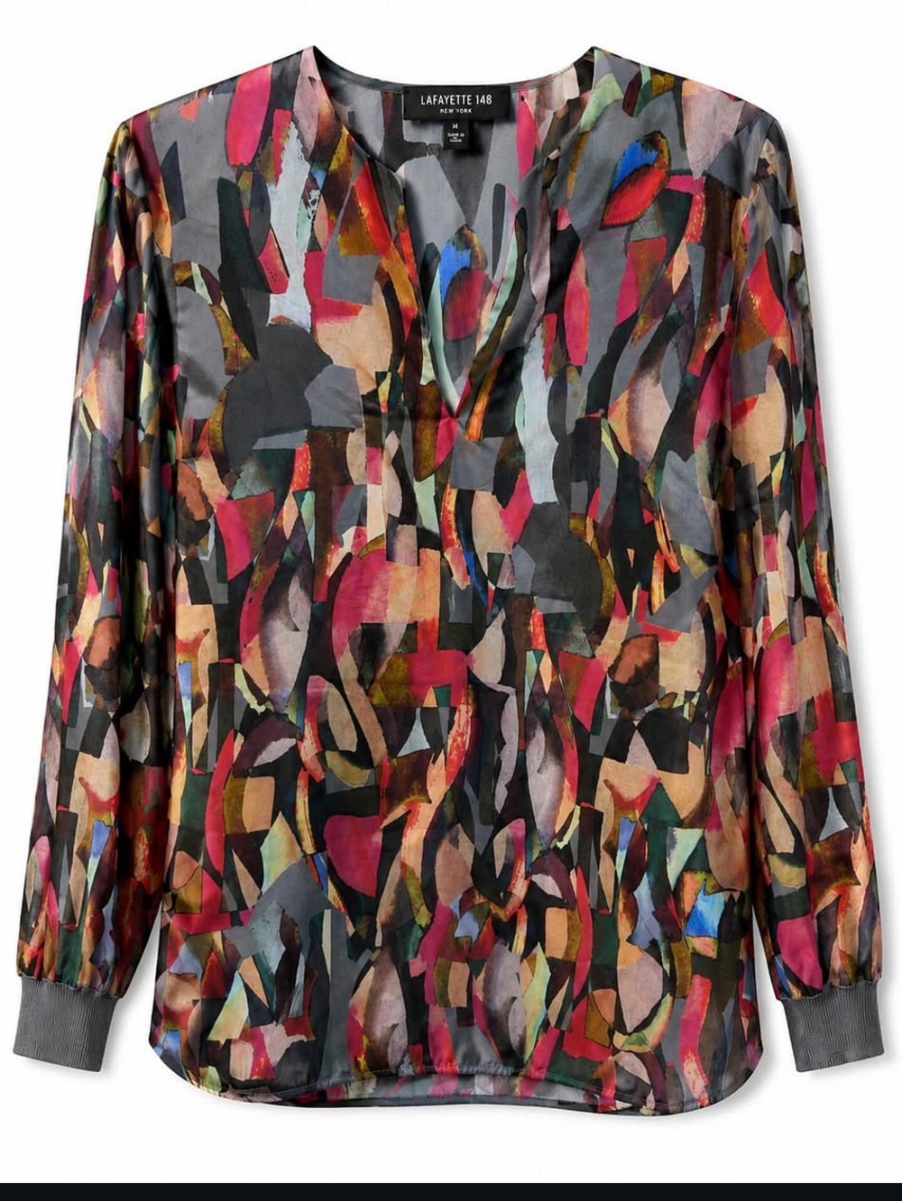 Lafayette 148 New York 100% Silk Abstract Blouse Women's Size Small